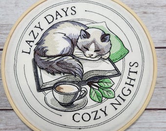 Cat Finished Embroidery, Cat Wall Decor, Embroidered Wall Hoop Art, 8" hoop, cat Decoration