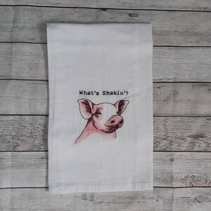 Pig Dish Towel, Funny Tea Towel,  Flour Sack Towel, Embroidered Towel, Decorative Towel