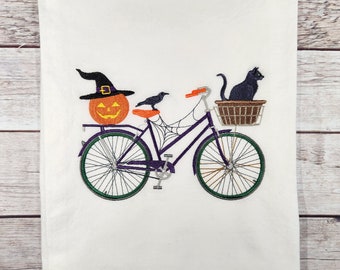 Halloween Decor, Embroidered Kitchen Towel, Flour Sack Towel, Halloween Dish Towel, Halloween Kitchen Towel
