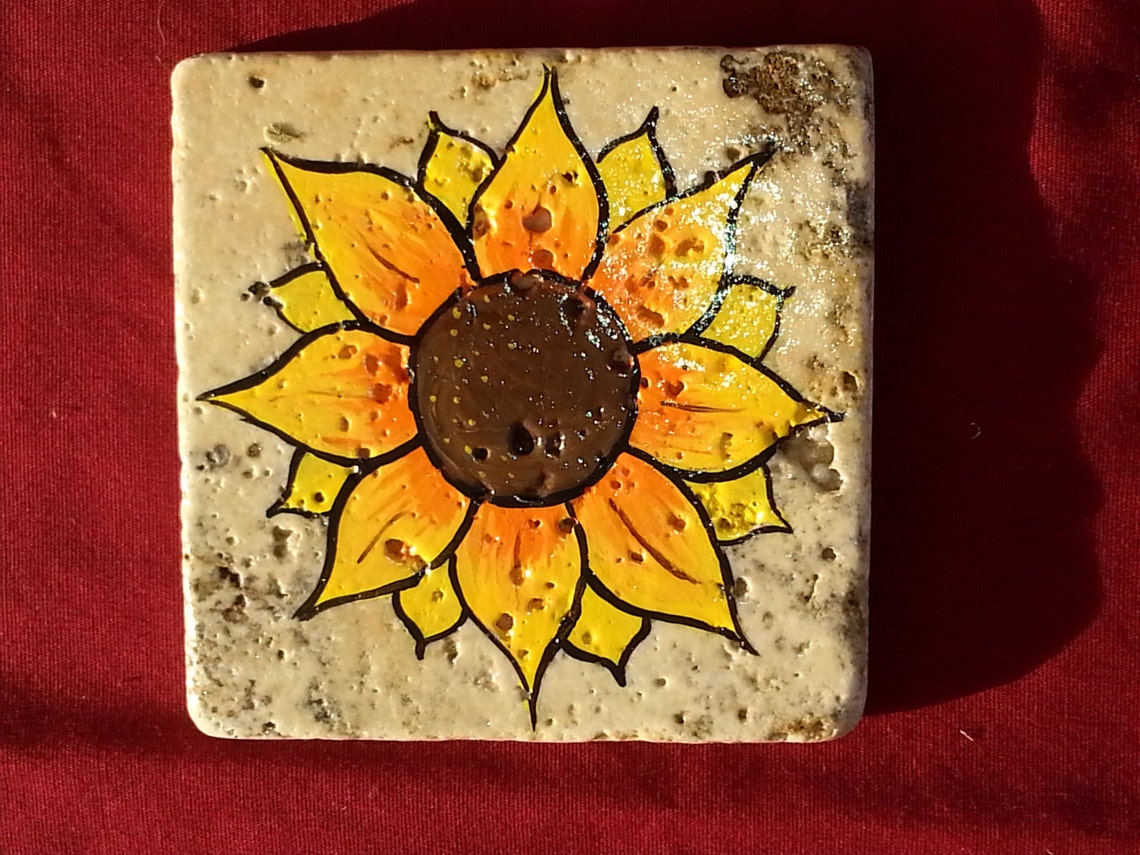 Sunflower Coasters Hand Painted Set of 4 Etsy