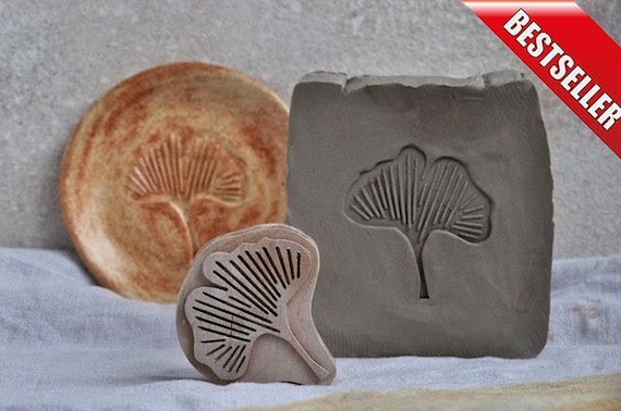 Clay Stamps, Gingko Biloba Ceramic Stamp, Botanical Pattern, Clay