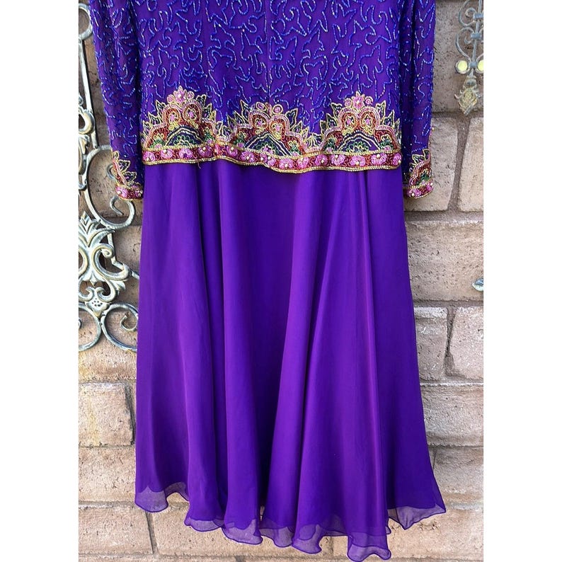 Vintage Adrianna Papell Silk Beaded Evening Dress Maxi Long Sleeve Size 8 90s image 8