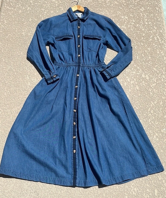 Talbots Maxi Denim Button Down Dress Long Sleeves 