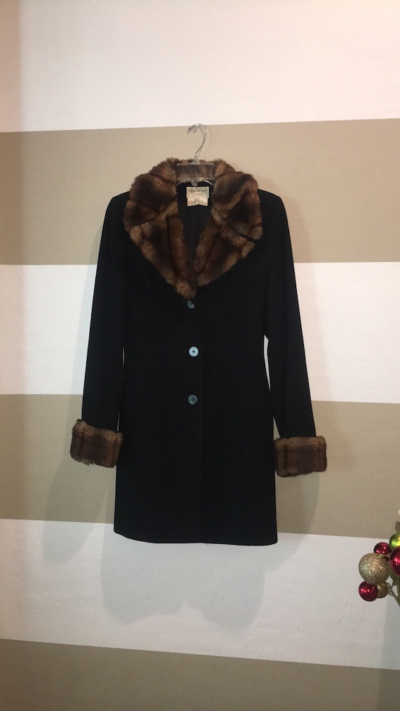 Charles Gray Wool Coat Faux Fur Trim sz 4