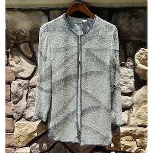 Vintage Scala Silk Beaded Jacket Evening Silver Size Medium NWT