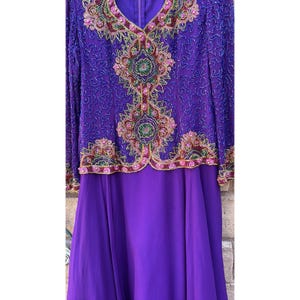 Vintage Adrianna Papell Silk Beaded Evening Dress Maxi Long Sleeve Size 8 90s image 4