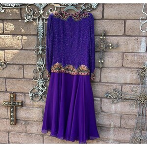 Vintage Adrianna Papell Silk Beaded Evening Dress Maxi Long Sleeve Size 8 90s image 6