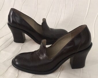 Kenneth Cole Brown Leather Heeled Loafers Block Heel Size 7M