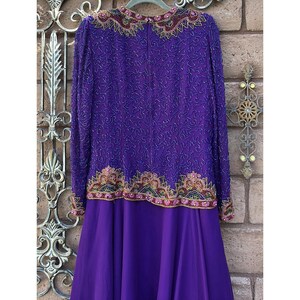 Vintage Adrianna Papell Silk Beaded Evening Dress Maxi Long Sleeve Size 8 90s image 7