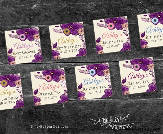 Purple Plum Floral Tea Bag Tags Bridal Tea Baby Shower Etsy