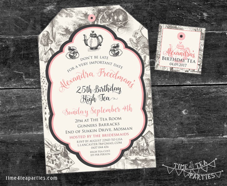 Alice In Wonderland Tea Bag Tea Party Invitation Bridal Tea Etsy