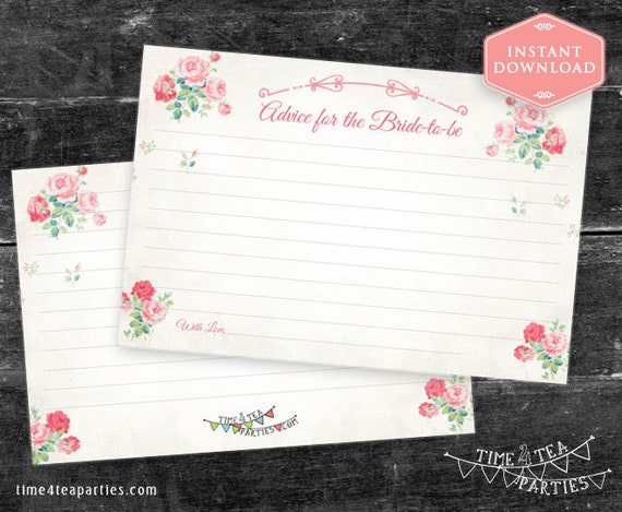 Advice For The Bride To Be Card Vintage Pink Floral Download Etsy