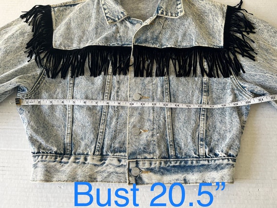 80’s Acid Washed Fringe Cropped Jean Jacket - image 7