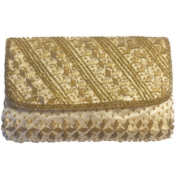 Vintage Axiom Clutch, Gold Beaded Evening Bag.