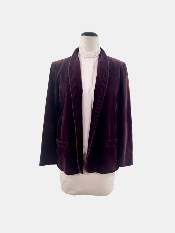 Vintage Burgundy High Collar Open Velvet Blazer