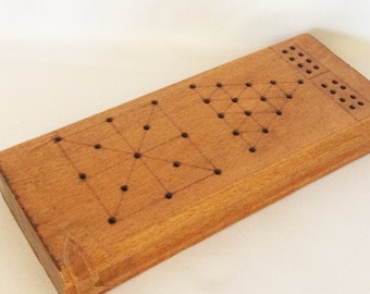 Vintage Wood Game, Primitive Toys, Hand Crafted Peg Puzzle Game Solitaire, Wooden Peg Board Toy 1940s