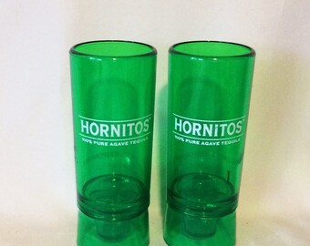 Tequila Shot Glasses Lot Hornitos, Vintage Barware, 2 Hornitos Tall Plastic Shooter Glasses, Advertising Barware