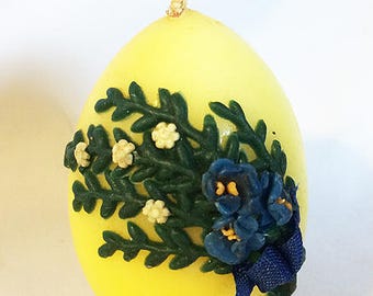 Vintage Easter Decorations, German Floral Easter Egg Candle, 3D Wax Egg MCM Decor