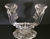 Antique Glass Candle Holder Double EAPG, Early American Pressed Glass, Vintage Clear Glass Double Candlestick, Antique Decor