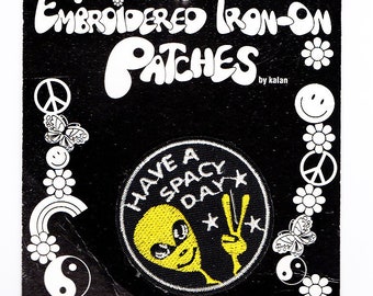 Vintage Embroidered Iron On Patches, Kalan Have A Spacy Day Alien Patch NOS, Area 51 Aliens Collectibles