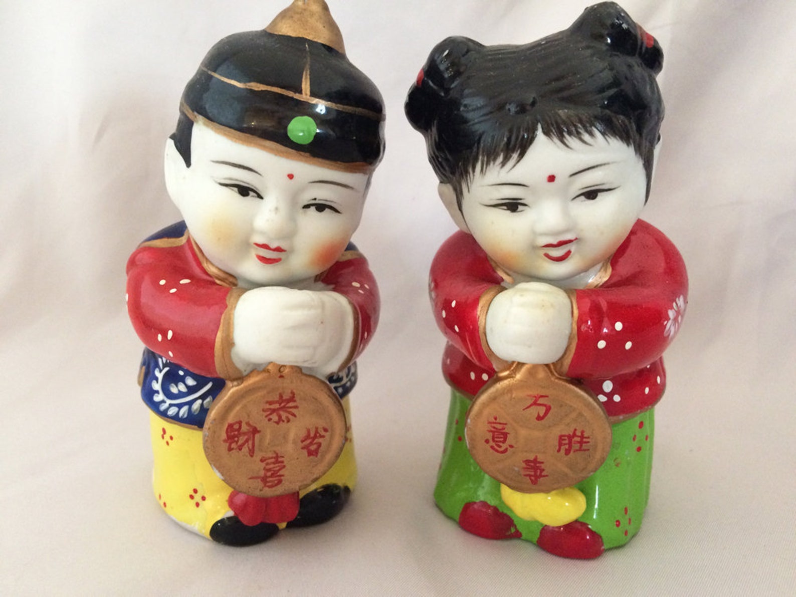 Vintage CHINESE Jade Girl and Golden Boy LUCKY FIGURINES Etsy