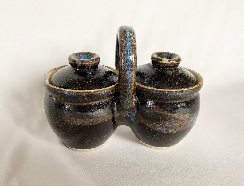 Vintage Stoneware Pottery Condiment Jars Ceramic Serving Etsy