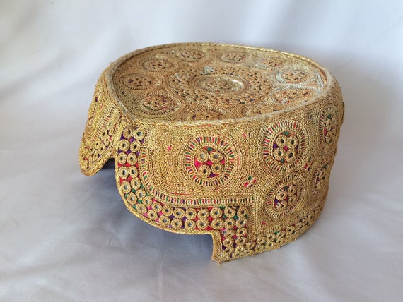 Vintage Goldtone EMBROIDERED UZBEK HAT, Uzbek Embr