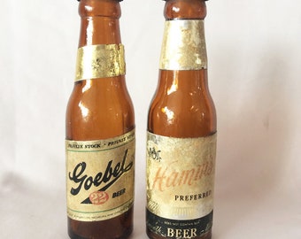 Antique Beer Bottles Mini Goebel Hamm's Beer Bar Glass Bottles, Vintage Breweriana, Promotional Advertising, Man Cave Bar Decor, Man Gift
