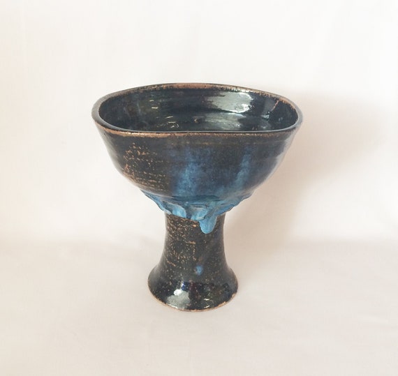 Japanese Ikebana Pedestal Vase Signed Mid Century Stoneware Etsy
