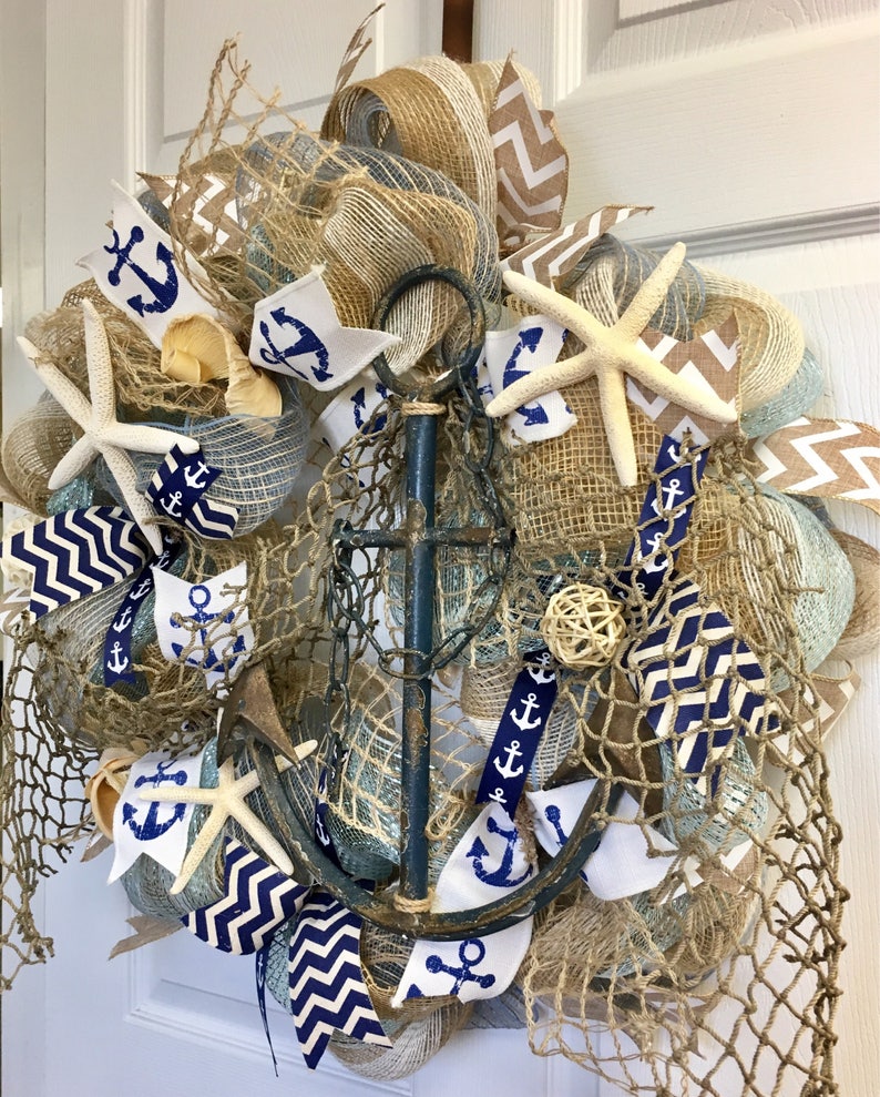 Nautical Wreath Nautical Door Decor Nautical Decor Anchor Etsy