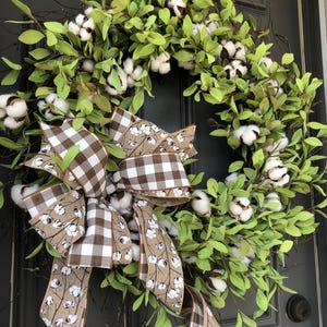 Farmhouse Wreath, Cotton Wreath, Cotton and Leaf Farmhouse Wreath, Farmhouse Door, Farmhouse Decor, Year Round Wreath