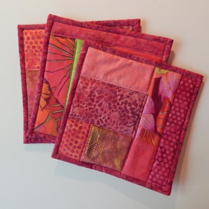 Coffee Mug Rugs, Quilted Mug Mats, Coffee Coaster w/Heat Reflective Batting, Candle Mats, Quilted Coasters, Pink Patchwork, Square 8x8