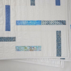 Modern Baby Boy Quilt, Contemporary Minimalist Baby, Blue and White Crib Blanket or Baby Bedding, Baby Shower Gift for New Mom, 32 x 38 image 3