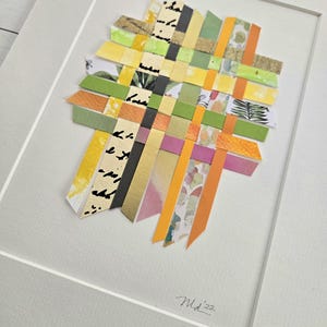 Handmade Paper Weaving Wall Art, Colorful Woven Paper Art, Paper Weaving Art, Mixed Media Paper Art in 8x10 White Mat, Ready to Frame