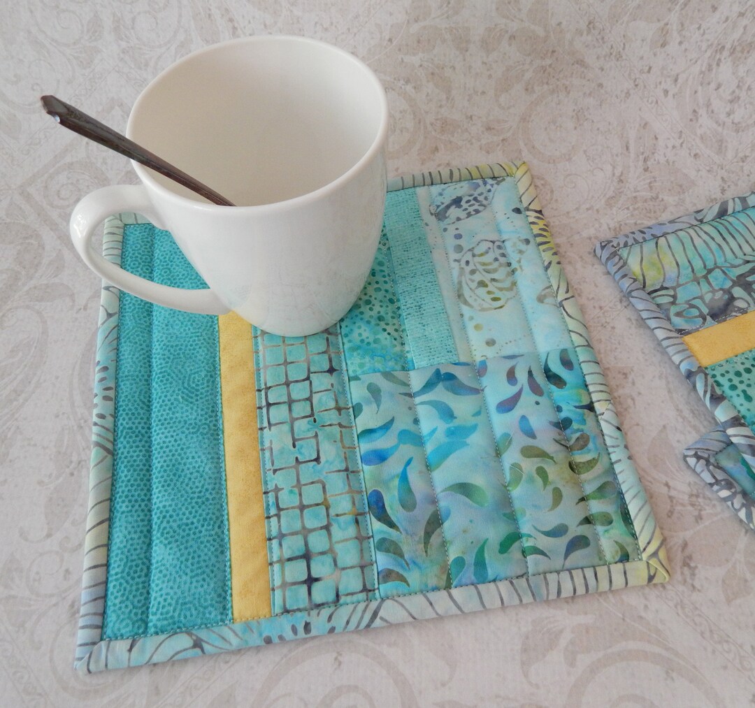 Quilted Coffee Mug Mat, ONE Mug Rug, Coffee Mug Coaster W/heat