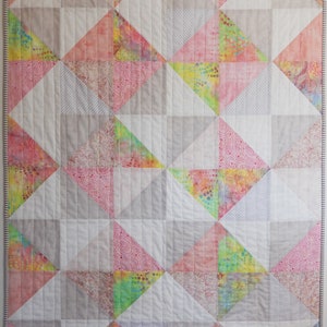 Handmade Baby Girl Quilt, Pastel Pink Baby Quilt with Pink, White and Gray Patchwork for Girl Baby, New Baby Nursery Bedding, 33 x 43.5