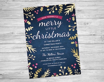 Christmas Party Invitation - Christmas Party Invite, Holiday Party Invitation, Christmas, Holidays, Holly, Holiday Party Invite