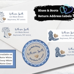 Blues and Boots Return Address Labels | Round or Rectangle | 3 Designs