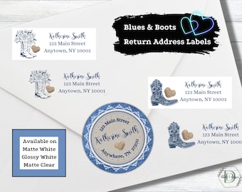 Blues and Boots Return Address Labels | Round or Rectangle | 3 Designs