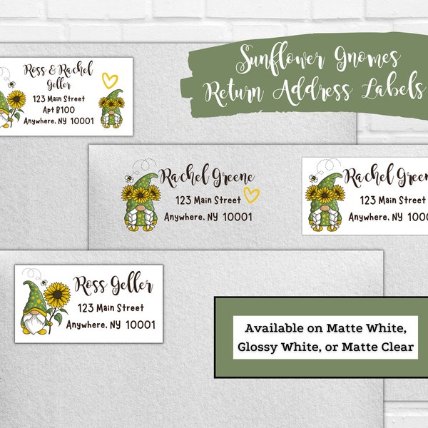 Sunflower Gnomes Return Address Labels | Gnome Labels | Personalized Return Address Labels | Custom Return Address Labels | Mailing Labels