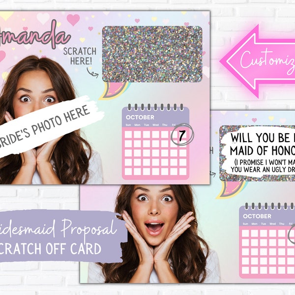 Funny Bridesmaid Proposal Scratch Off Card with Bride's Photo | Customized 'Will You Be My Bridesmaid?' | Personalized Bridesmaid Invitation