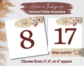 Printed Table Numbers | Autumn Table Numbers | Thanksgiving Table Numbers | Square Table Numbers