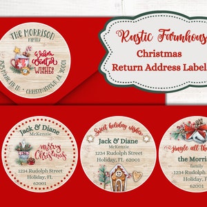 Rustic Farmhouse Christmas Return Address Labels | Personalized Christmas Labels | Personalized Christmas Stickers