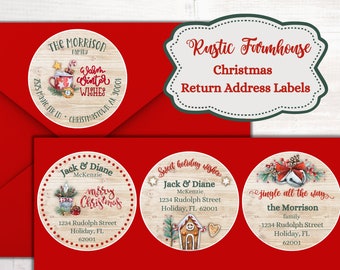 Rustic Farmhouse Christmas Return Address Labels | Personalized Christmas Labels | Personalized Christmas Stickers