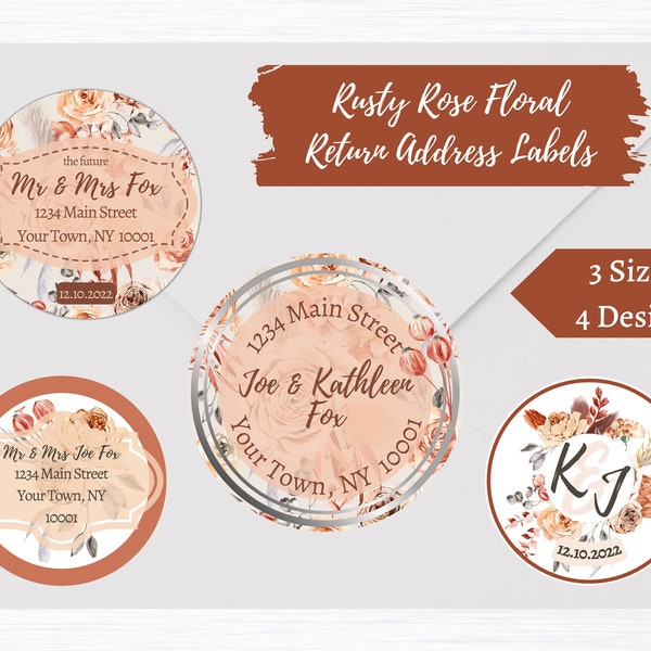 Round Return Address Labels | Wedding Stickers | Rusty Rose Floral