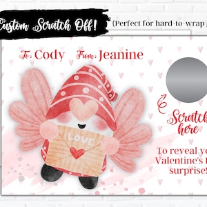 Carte à gratter personnalisée de la Saint-Valentin | Valentine Gnome | Carte à gratter personnalisée | Carte cadeau