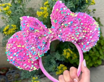 Pink Confetti velvet sequin Mouse Ears