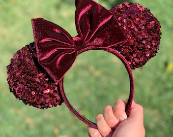 Dark Red Wine velvet sequin  Mouse Ears