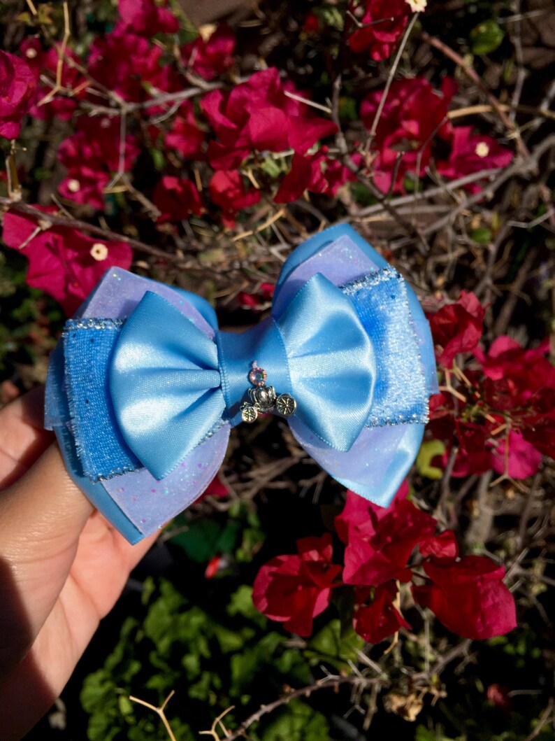 Blue Cindy Inspired Hair Bow with Carriage Charm