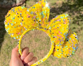 Yellow Confetti velvet sequin Mouse Ears